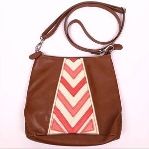 Miche Dee Brown Pink Crossbody Chevron Purse Bag.